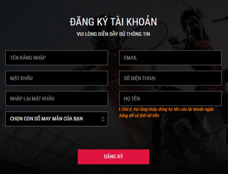 Form đăng ký tài khoản lucky88